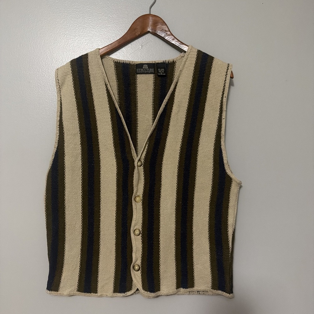 Vintage 90s Structure Brand Grunge Boho Striped Knit Button Down Vest XL